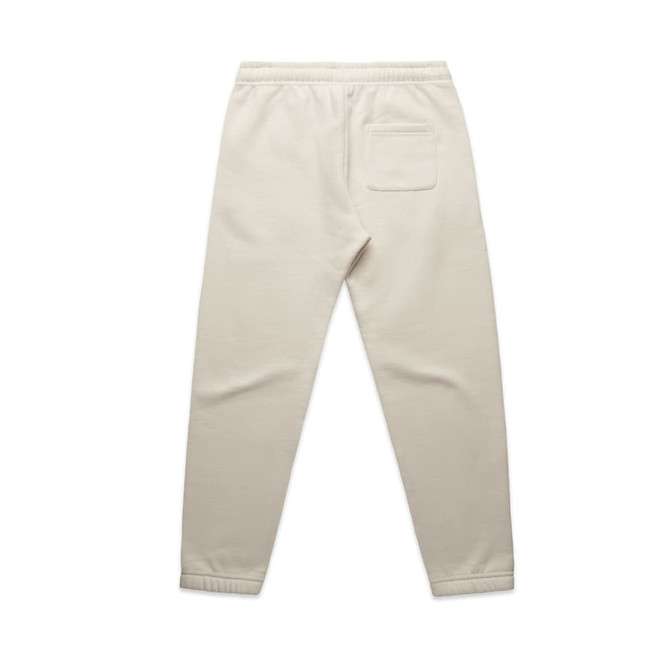 Light beige track pants featuring a back pocket and an elasticated waistband. Includes a logo detail.