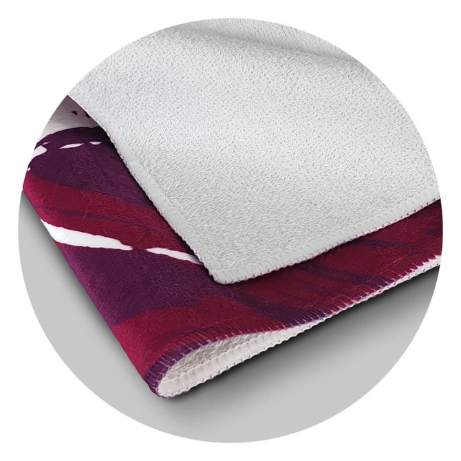 A bar towel featuring vibrant colours, with a textured side and a soft, absorbent surface. It has a branding logo.