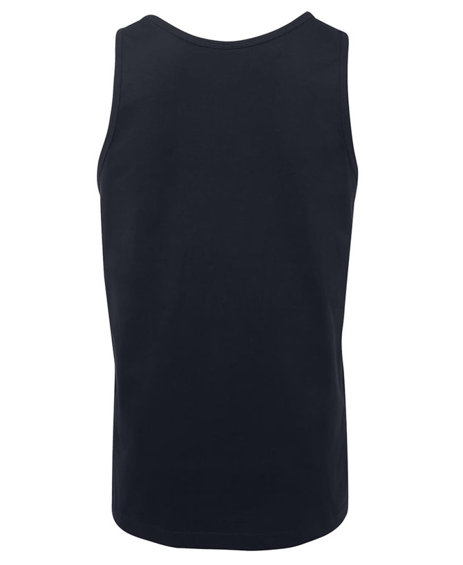 A black singlet with a plain back, featuring a small logo on the side. Suitable for casual wear.