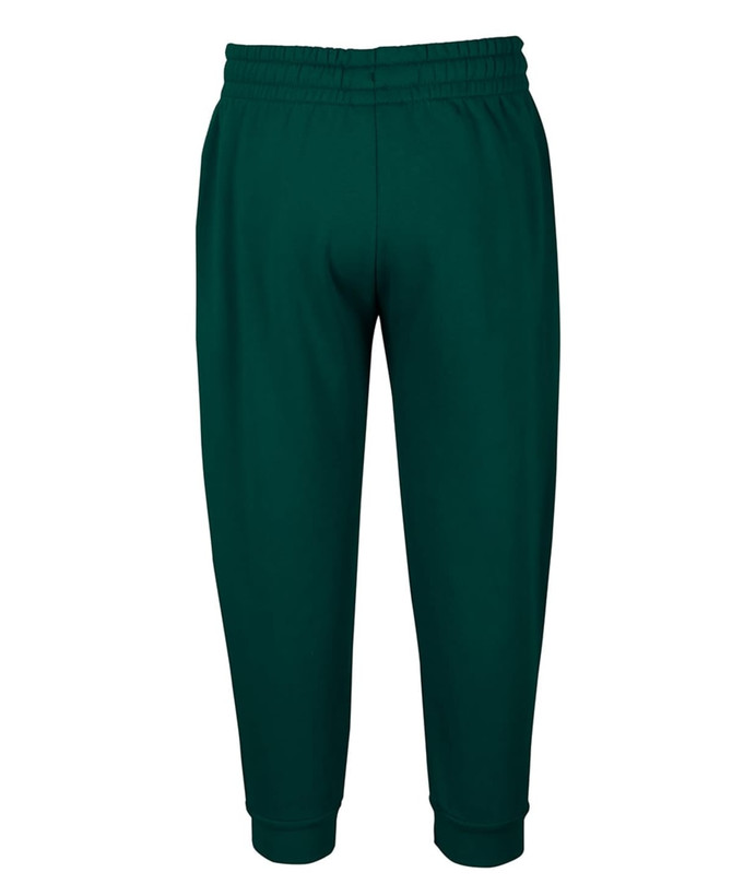 Green track pants with an elasticised waistband and fitted cuffs at the ankles. The garment features a logo.