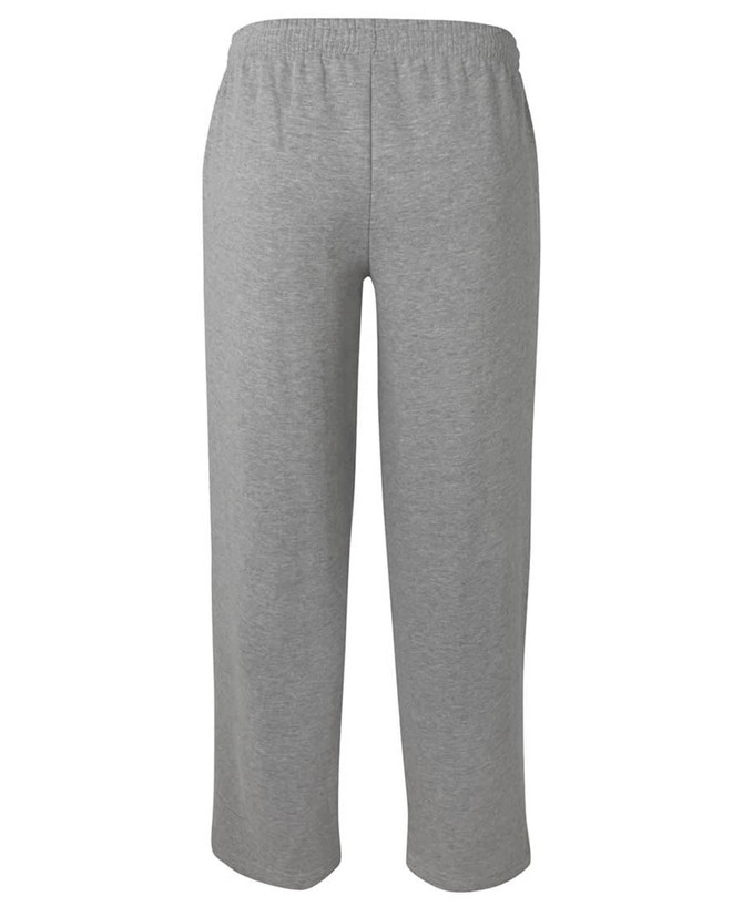 Grey track pants with an elastic waistband and a relaxed fit. The pants have no visible pockets.
