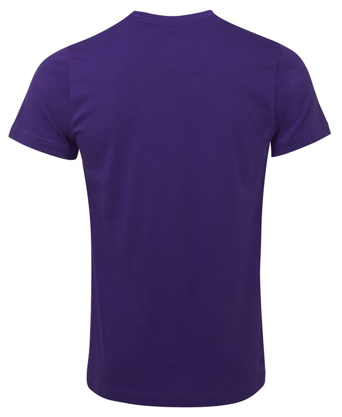 A fitted T-shirt in a solid purple colour, featuring a plain back and short sleeves. It has a logo at the neck.