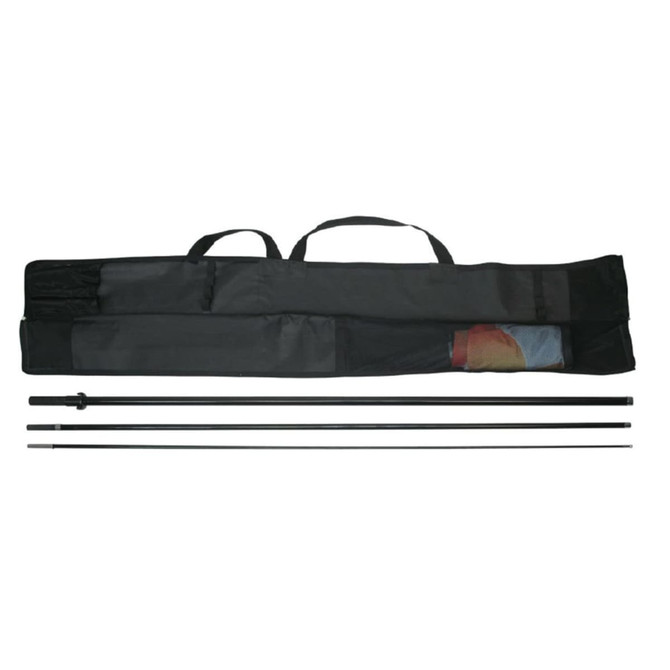 A small feather flag kit with a black carrying case, featuring poles and a flag in assorted colours.