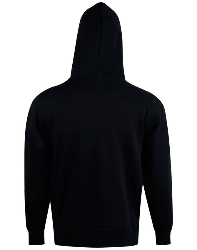 A black adult hoodie with a contrast front and a hood, featuring a plain design and no visible logos.