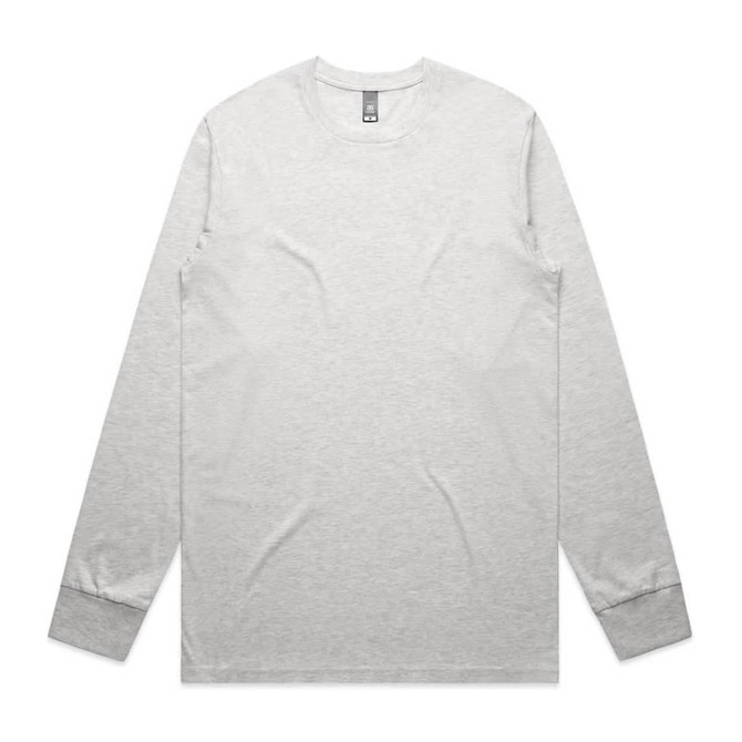 A grey long-sleeve t-shirt with a round neckline and a small logo on the label.