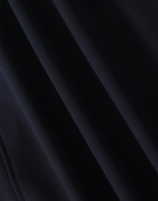 A softshell full zip hoodie in a dark navy colour with a smooth texture and subtle sheen. It features a logo.