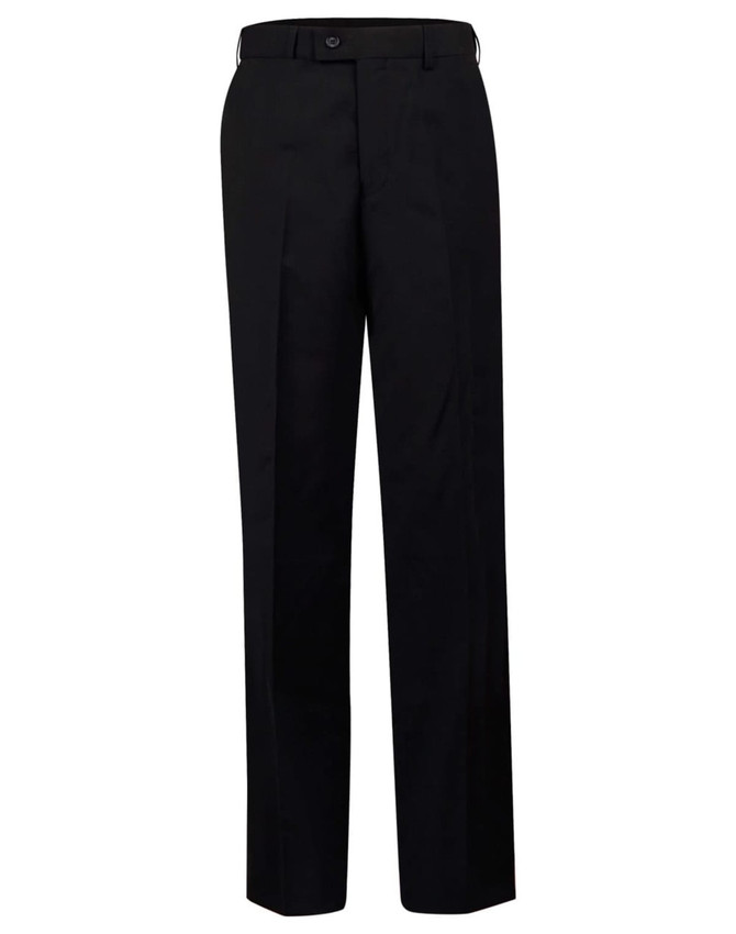 Men's black wool blend stretch flexi waist pants, featuring a tailored design and a subtle logo on the waistband.