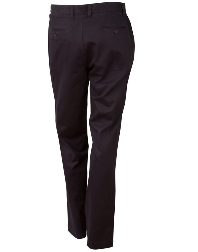 Men's chino pants in dark colour, featuring a tailored fit and two back pockets, with branding visible.