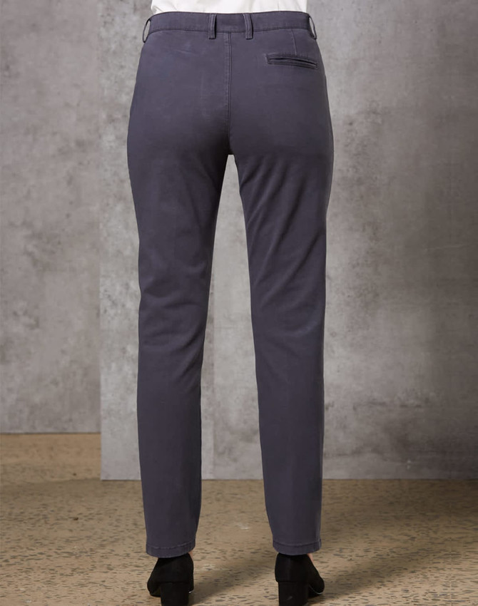 Ladies' Boston Chino Pants in grey, featuring a slim fit and a single back pocket. The pants have a stylish, minimalist design.