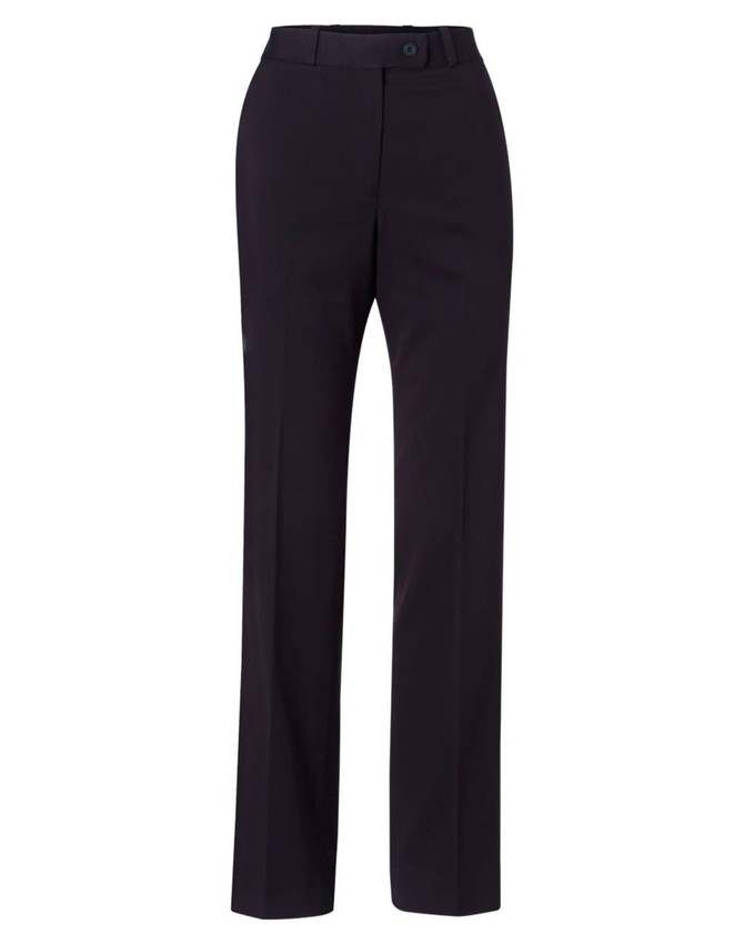 Women's utility pants in dark navy, featuring a flexi waist and made from poly/viscose stretch fabric.