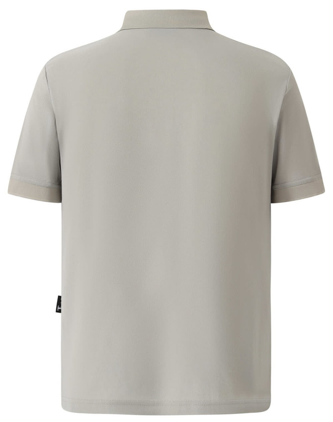 A grey men's polo shirt featuring a standard collar and short sleeves. It has a logo on the front.