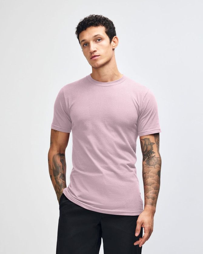 A unisex fine jersey short sleeve t-shirt in a muted mauve colour, featuring a relaxed fit and no visible branding.