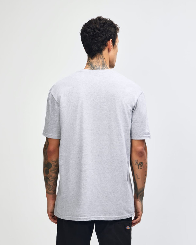 A unisex fine jersey short sleeve t-shirt in grey, viewed from the back. It features a discreet logo.