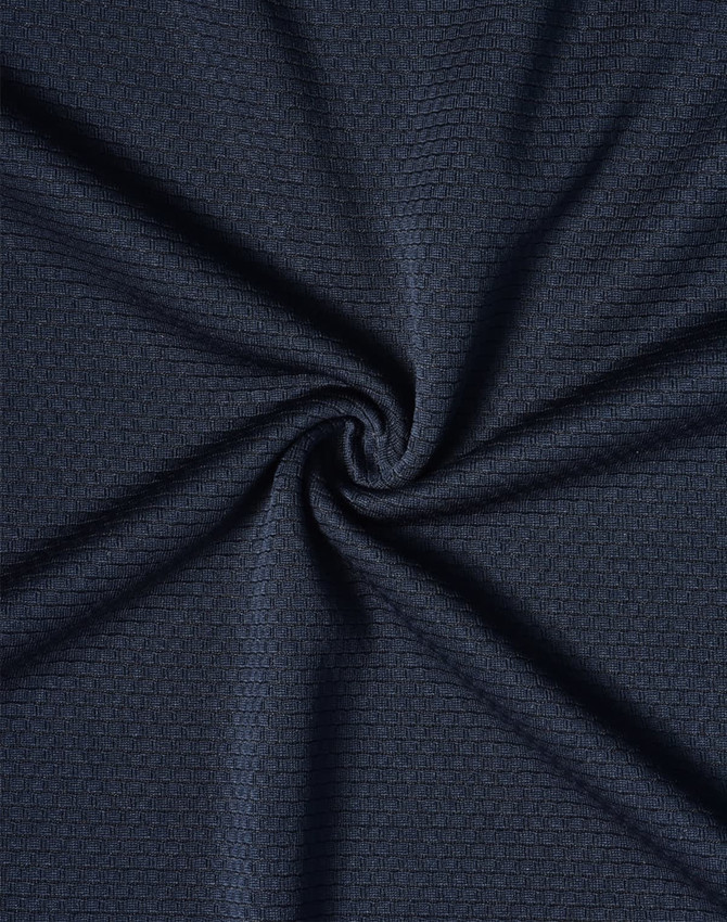 A navy blue fabric with a textured pattern, suitable for polo shirts, featuring a subtle weave.