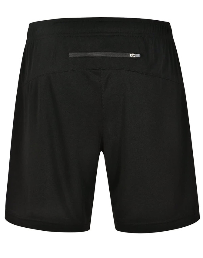 Black adults' sports shorts made of bamboo charcoal material, featuring an elastic waistband and a small logo.