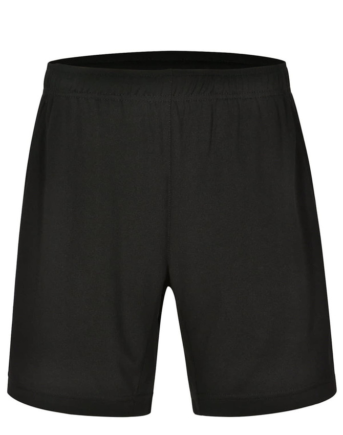 Adults' bamboo charcoal sports shorts in black with an elastic waistband and a logo on the side.