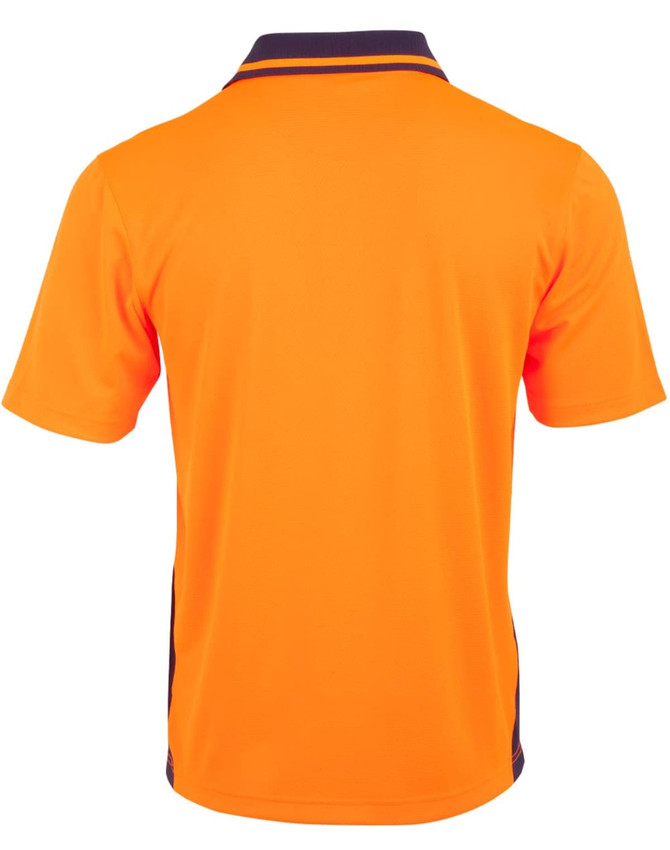 A bright orange unisex polo shirt featuring short sleeves and a contrasting collar. It includes a logo.