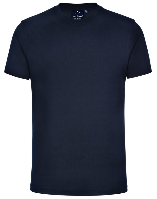 A unisex cotton t-shirt in a dark grey colour, featuring a logo on the front and short sleeves.