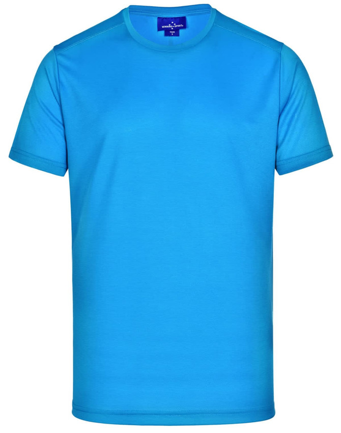 A short-sleeved, ultra-lightweight performance T-shirt in bright blue featuring a logo on the tag.