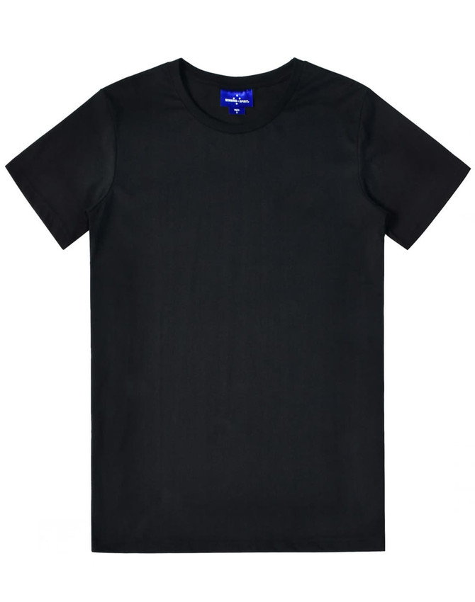 A black premium cotton t-shirt with a classic crew neck design and short sleeves. It features a logo tag.