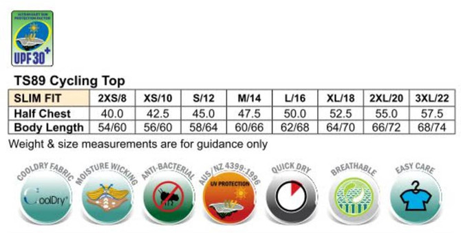 A unisex cycling top in various sizes, featuring a logo, available in multiple colours and designed for safety wear.