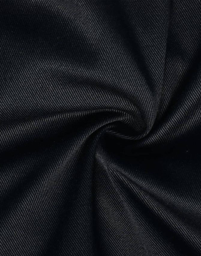 A close-up of a black fabric displaying a sturdy, textured weave, suitable for cargo work pants.