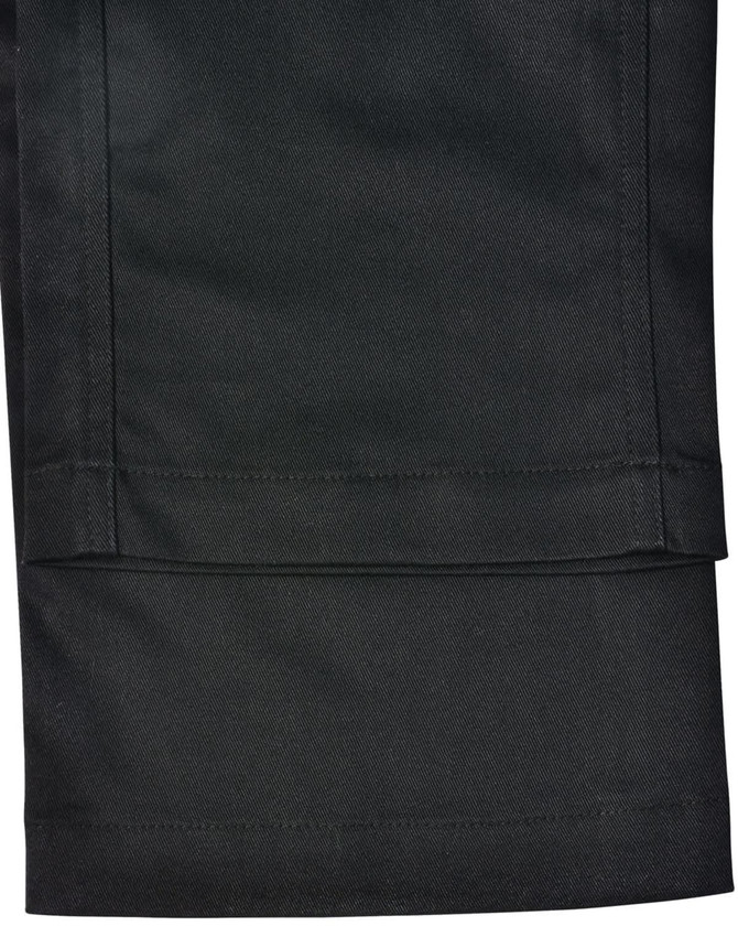 Unisex utility stretch cargo work pants in black with a straight cut and pocket detailing. Features a logo.