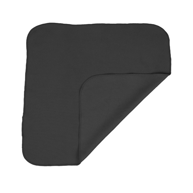 A black cooling face cloth with a textured surface, featuring a folded edge. It has a simple design and no visible branding.
