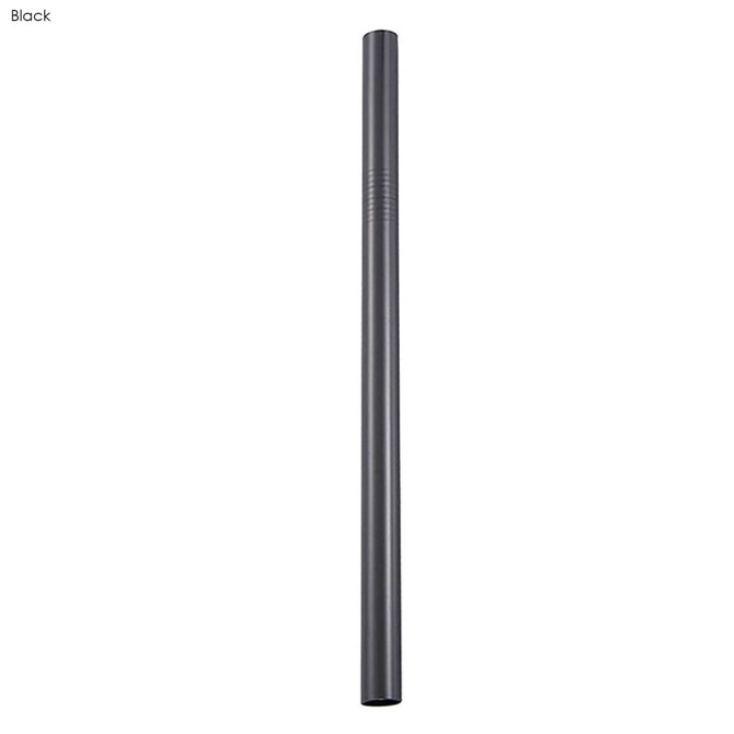 A black stainless steel straw measuring 12mm x 215mm, featuring a sleek, smooth design.