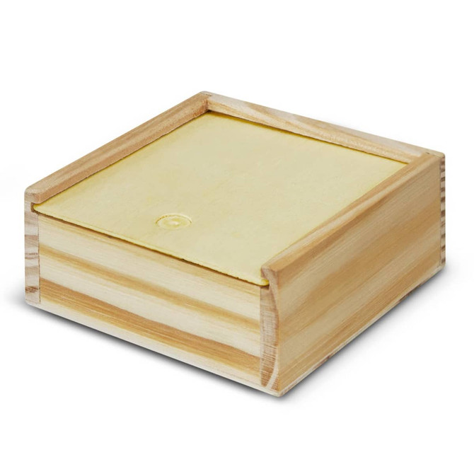 A wooden box with a smooth, light-coloured finish and a sliding lid, suitable for a Tic Tac Toe game set.