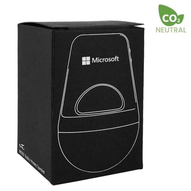 A black packaging box for the Bobby Wireless Speaker, featuring silver accents and a logo.