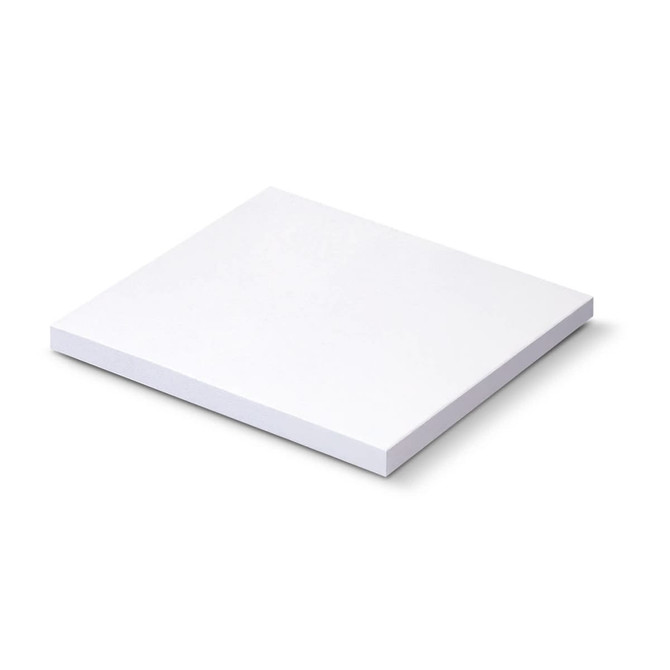 A white sticky pad measuring 70 x 75mm, featuring 50 sheets and a simple design.