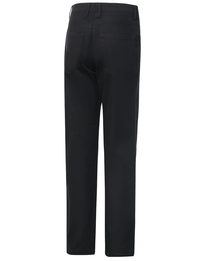 Men's flexi chino pants in black, featuring a straight-leg design and rear pockets. Includes a logo on the waistband.