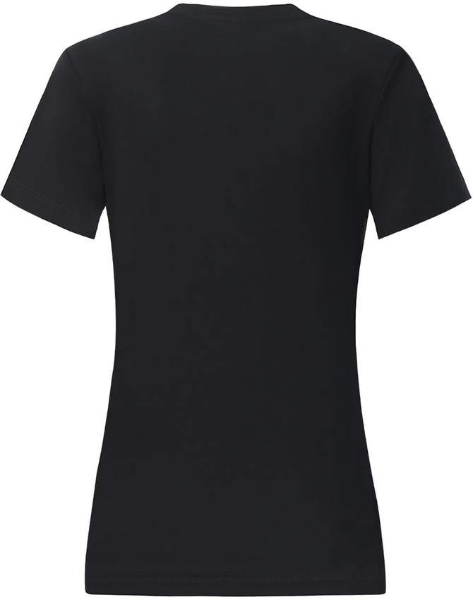 A black ladies' premium cotton short sleeve tee shirt with a fitted design and no visible logo.