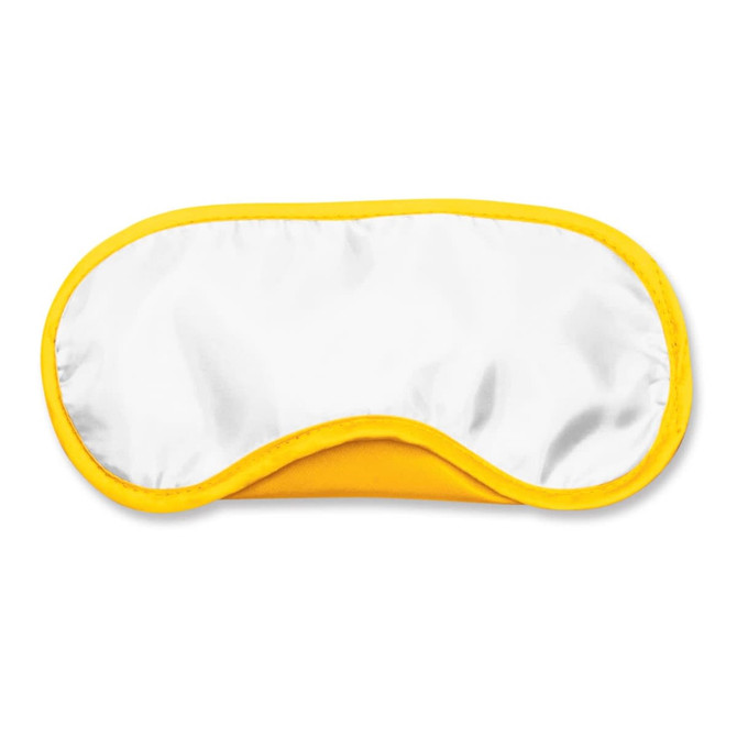 A yellow eye mask with a soft fabric design and a white interior.