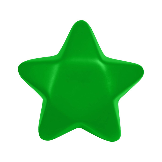 A green star-shaped stress relief product with a smooth, glossy finish and a simple design.
