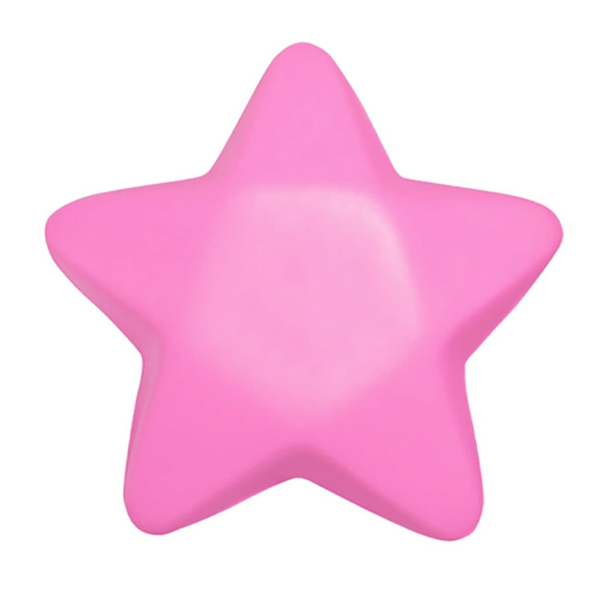 A pink star-shaped stress relief toy with a smooth surface, designed for fun and play.