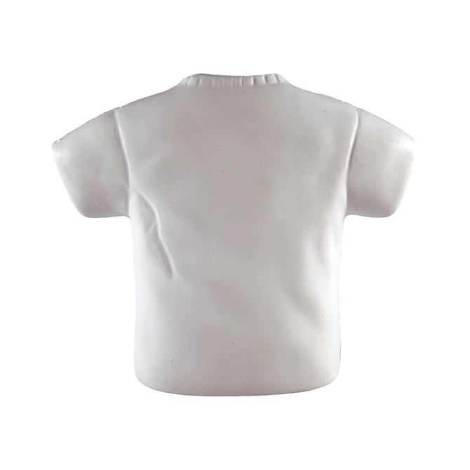 A stress-relief toy shaped like a white T-shirt, featuring a simple, smooth texture without any designs.