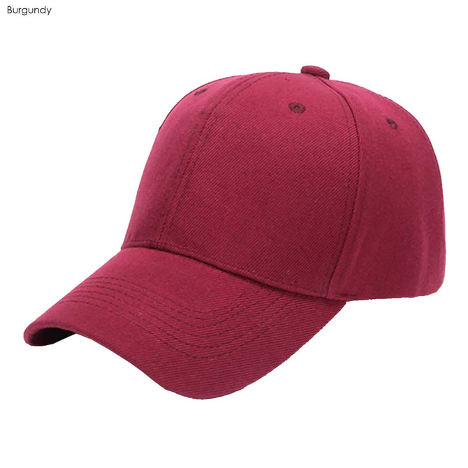 A burgundy six-panel heavy acrylic cap with a curved brim and a logo.