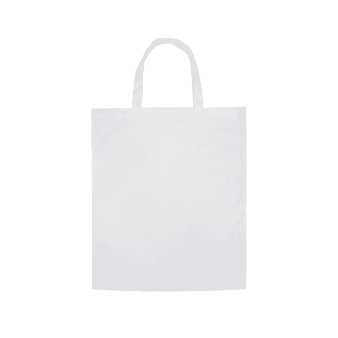 A large white calico tote bag with two handles and no visible design or logo.