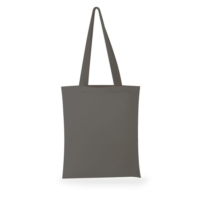 A green canvas tote bag with long handles, featuring a simple design and a logo.