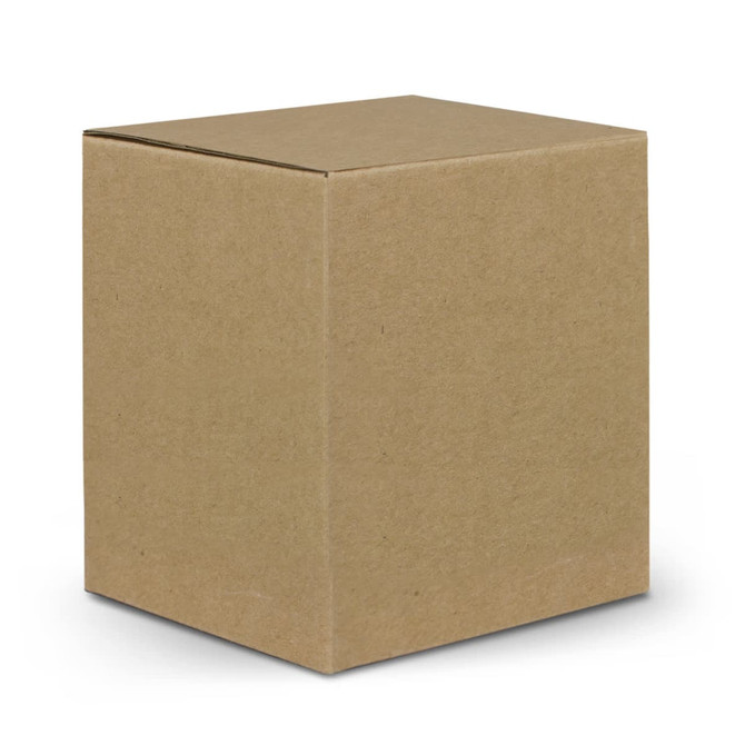 A plain brown cardboard box with a square shape, featuring a lid.