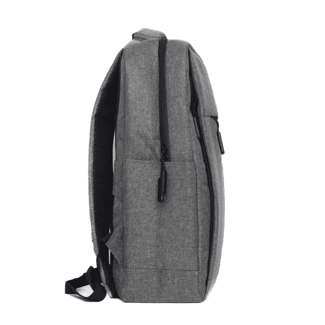 A grey Blackburn Backpack featuring a zippered closure and multiple compartments, including a front pocket.