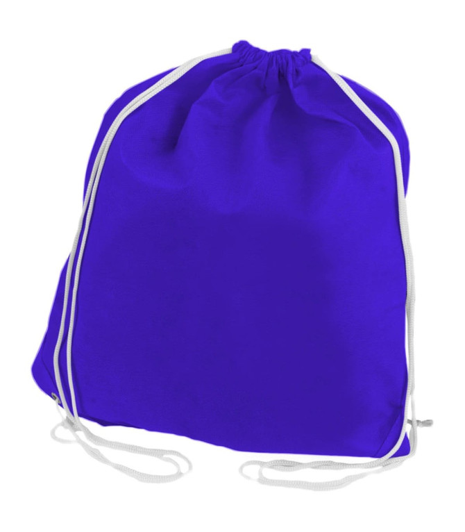 A purple non-woven drawstring bag with white drawstrings, featuring a simple design and no visible logos.