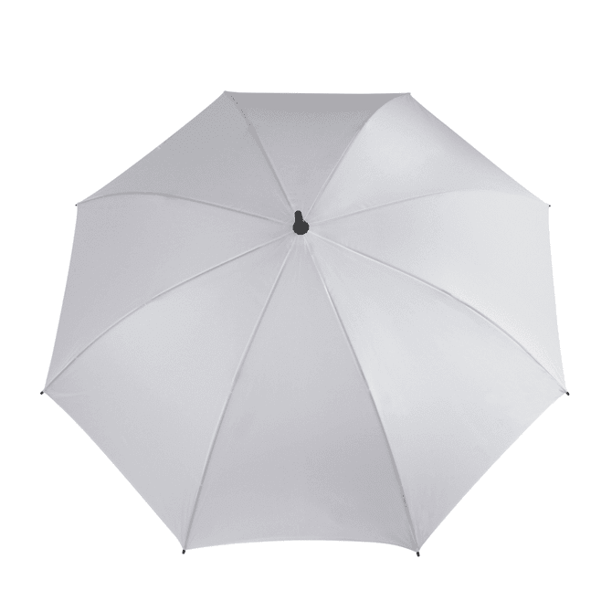 A large, white golf umbrella with a solid canopy and a central black handle.