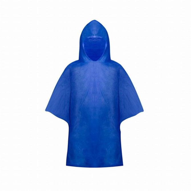 A blue kids poncho with a hood, featuring a simple, lightweight design and no visible branding.