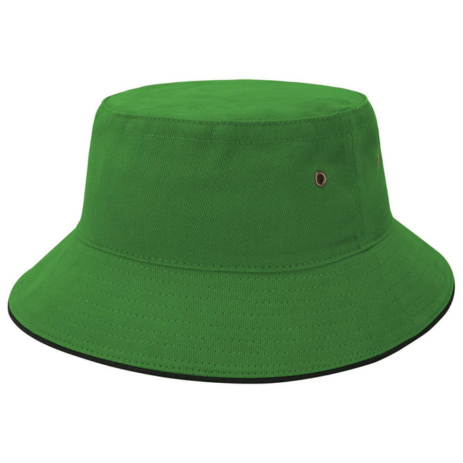 A green Sandwich Brim Bucket Hat featuring a simple design and a logo.