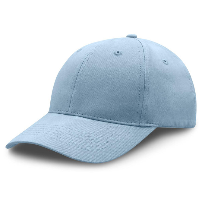 A premium soft cotton cap in a light blue colour, featuring a branded logo.