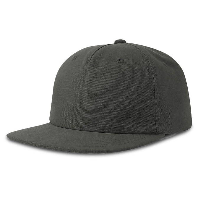 A flat peak cap in a dark green shade with a logo on the front. Suitable for casual wear.