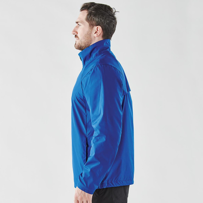 A blue men's Pacifica 1/4 zip anorak jacket displayed from the side, featuring a high collar and a logo.